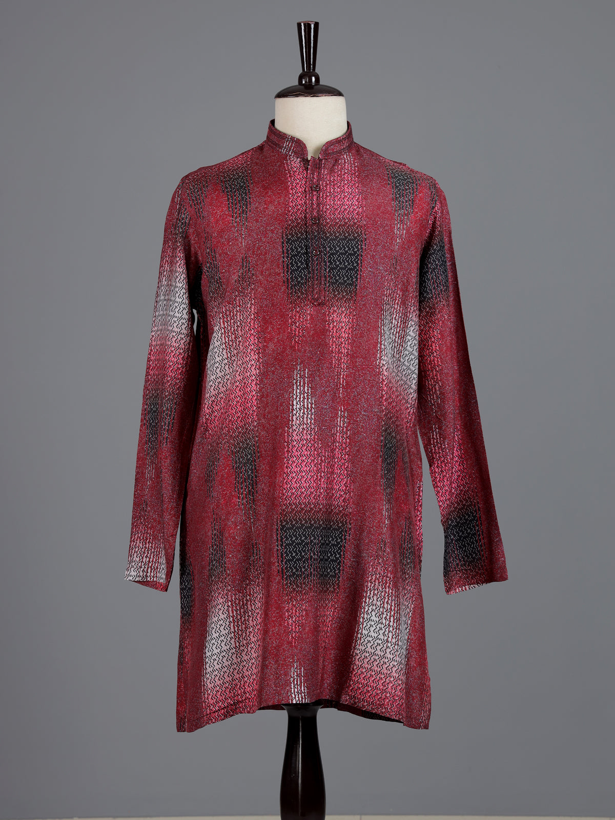 Maroon polyester viscose printed mens kurta pajama