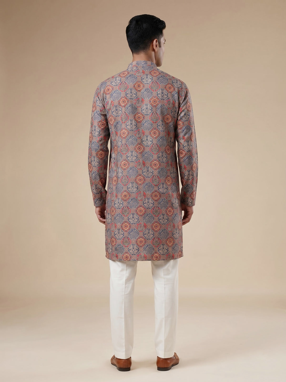 Multicolor shaded art silk printed mens kurta pajama