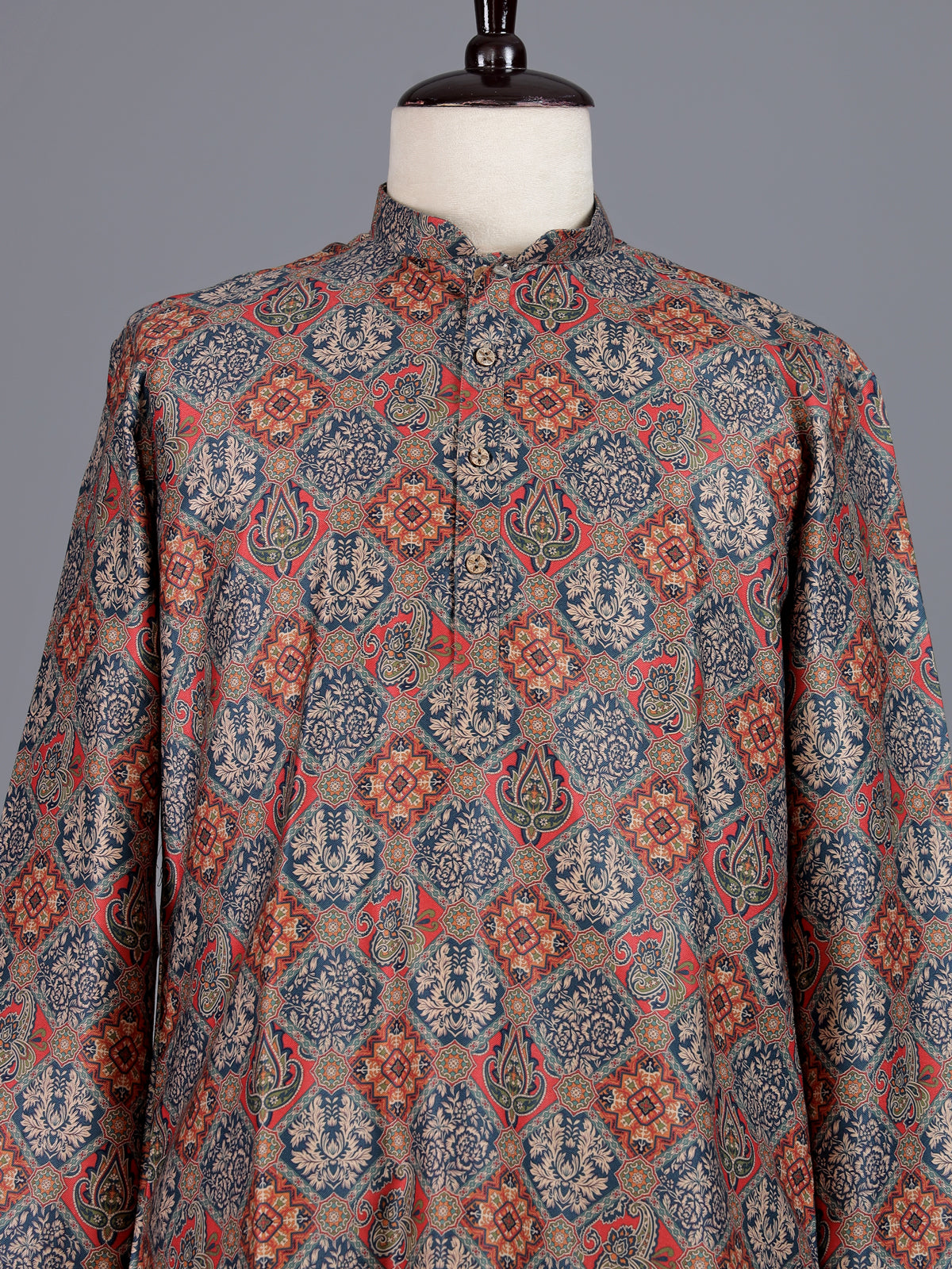 Multicolor shaded art silk printed mens kurta pajama
