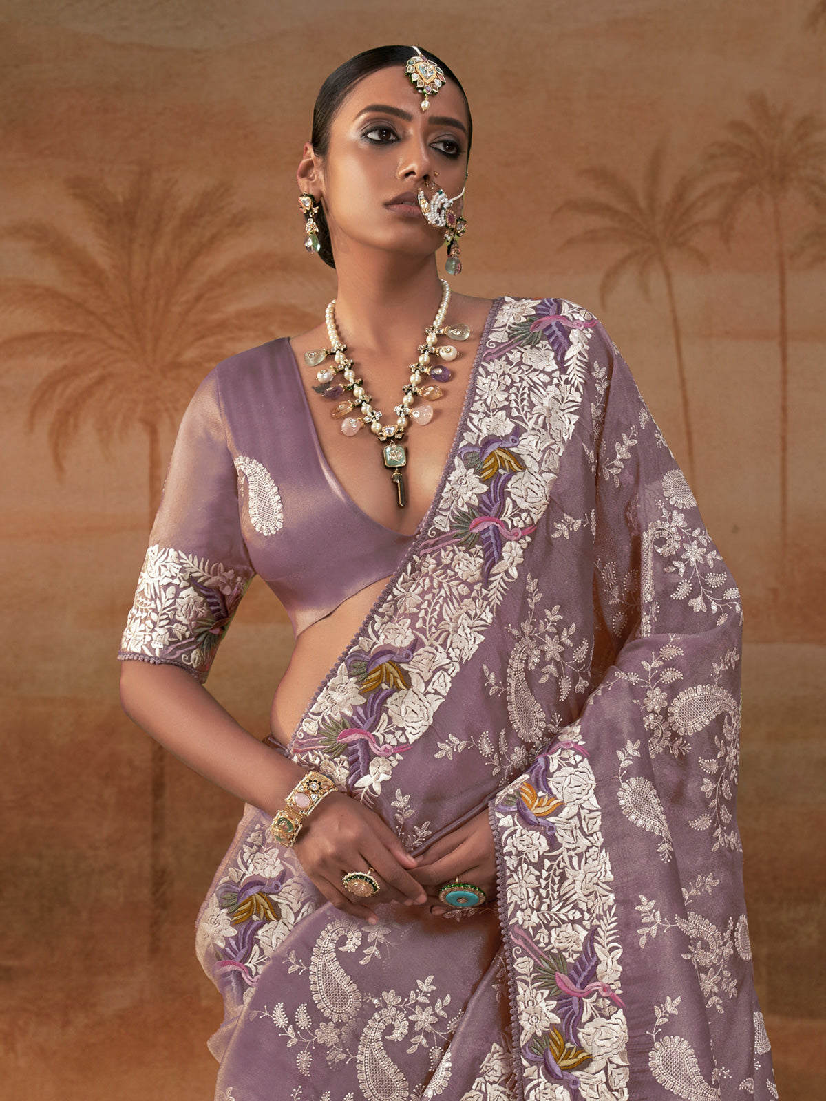 Dusty lilac purple handloom silk womens saree