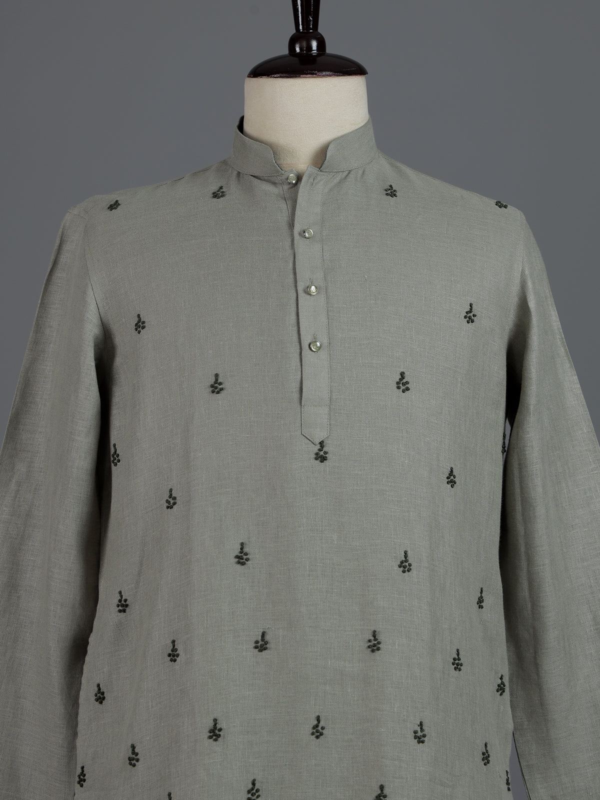 Sage green floral cotton linen mens kurta pajama
