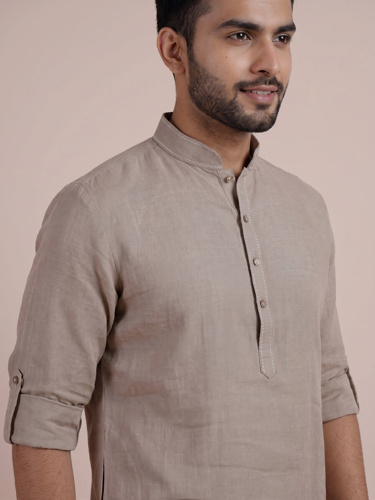 Light peach cotton linen mens kurta pajama