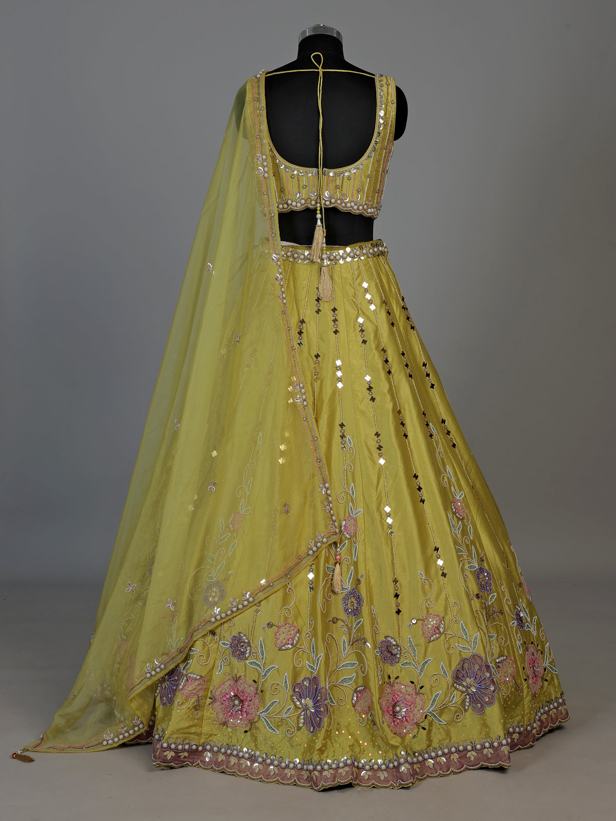 Beige floral embellished women’s raw silk lehenga choli