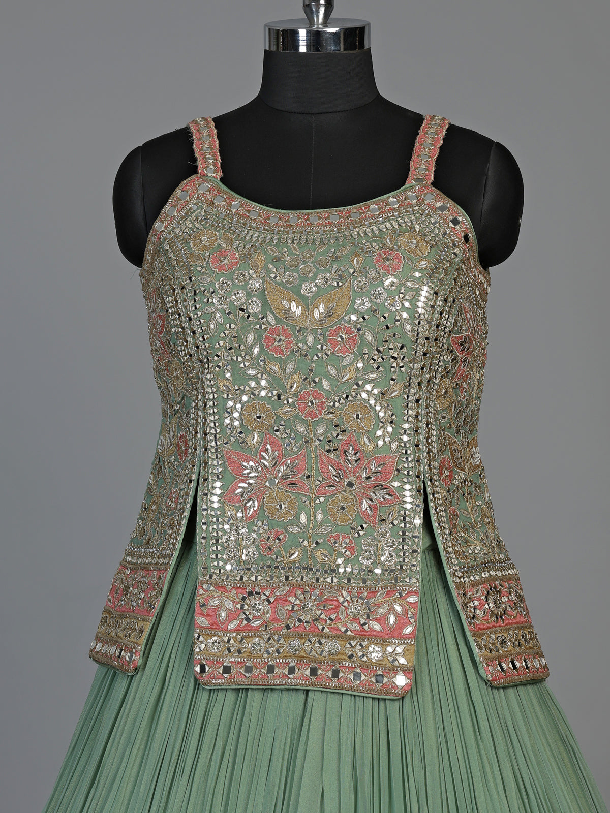 Green aabla zari embellished women’s shimmer silk lehenga choli