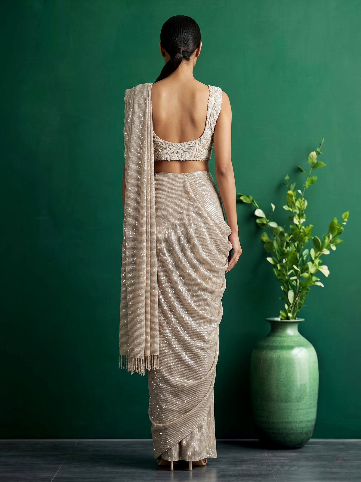 Beige designer ready to wear premium saree for women