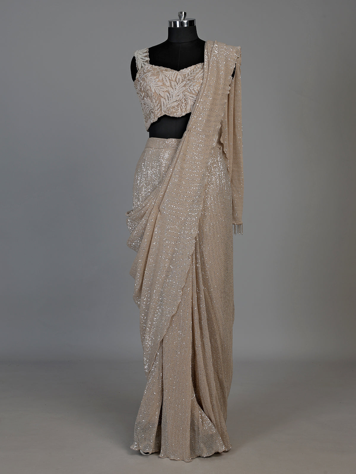Beige designer ready to wear premium saree for women