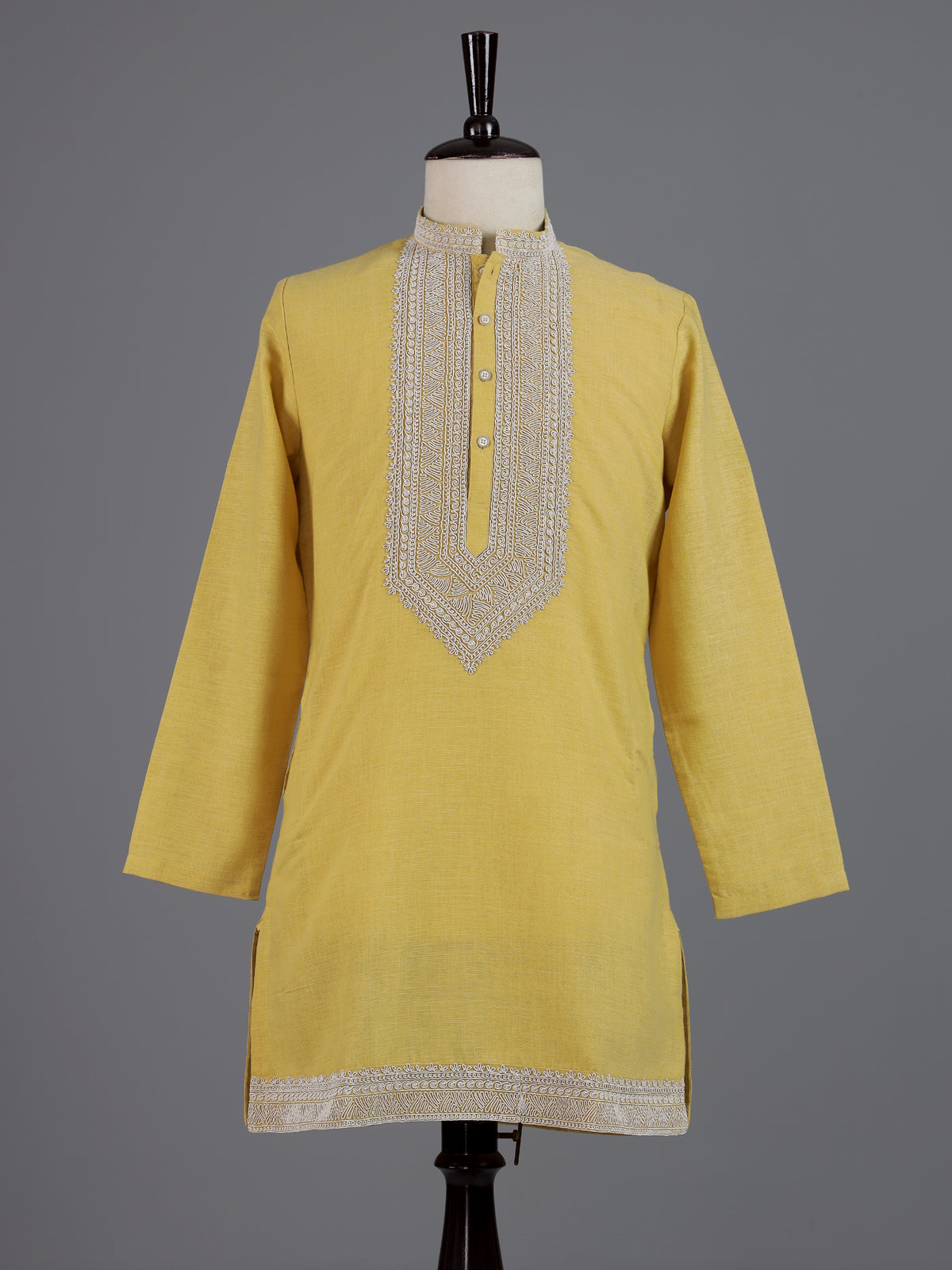 Light yellow cotton linen zardosi mens kurta pajama