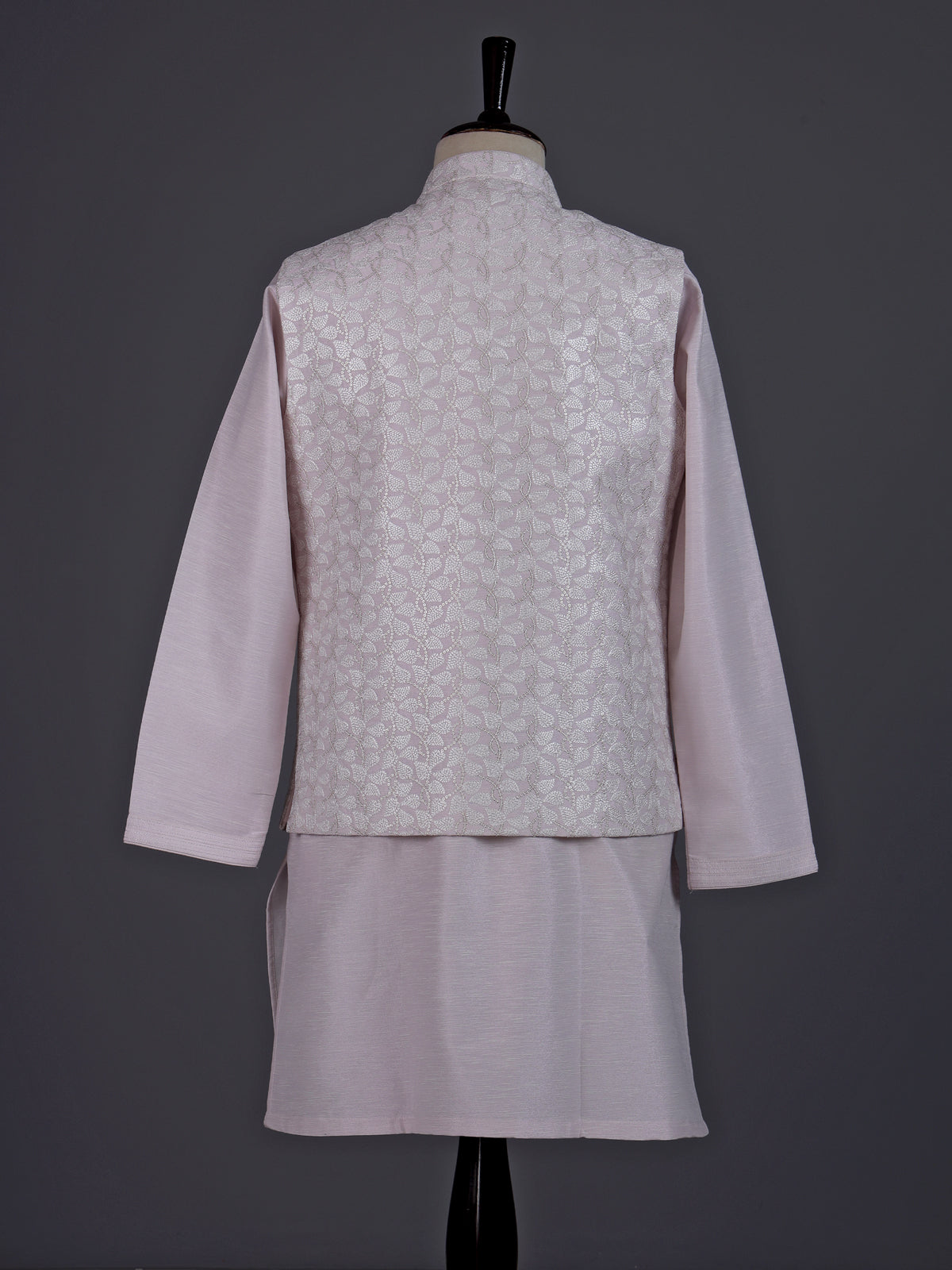 Light pink resham embroidered viscose silk waistcoat set