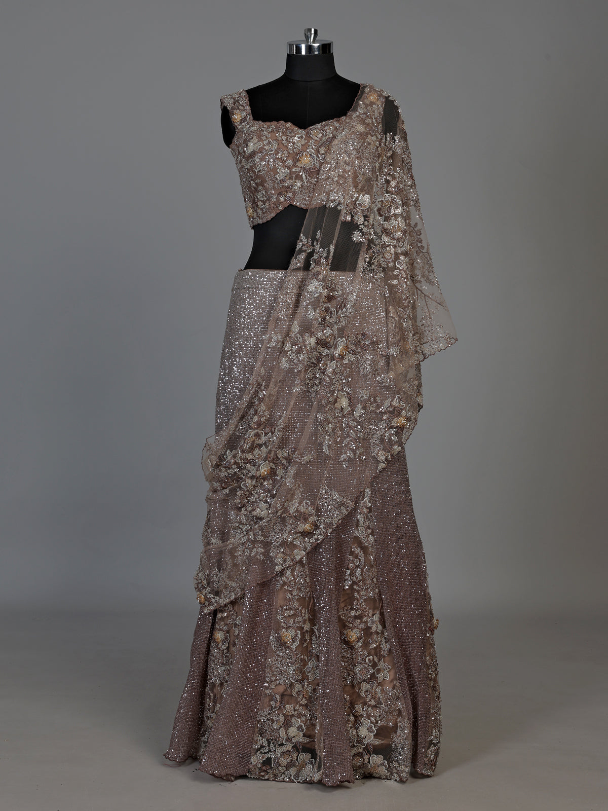 Mehendi green mirror embellished silk lehenga choli