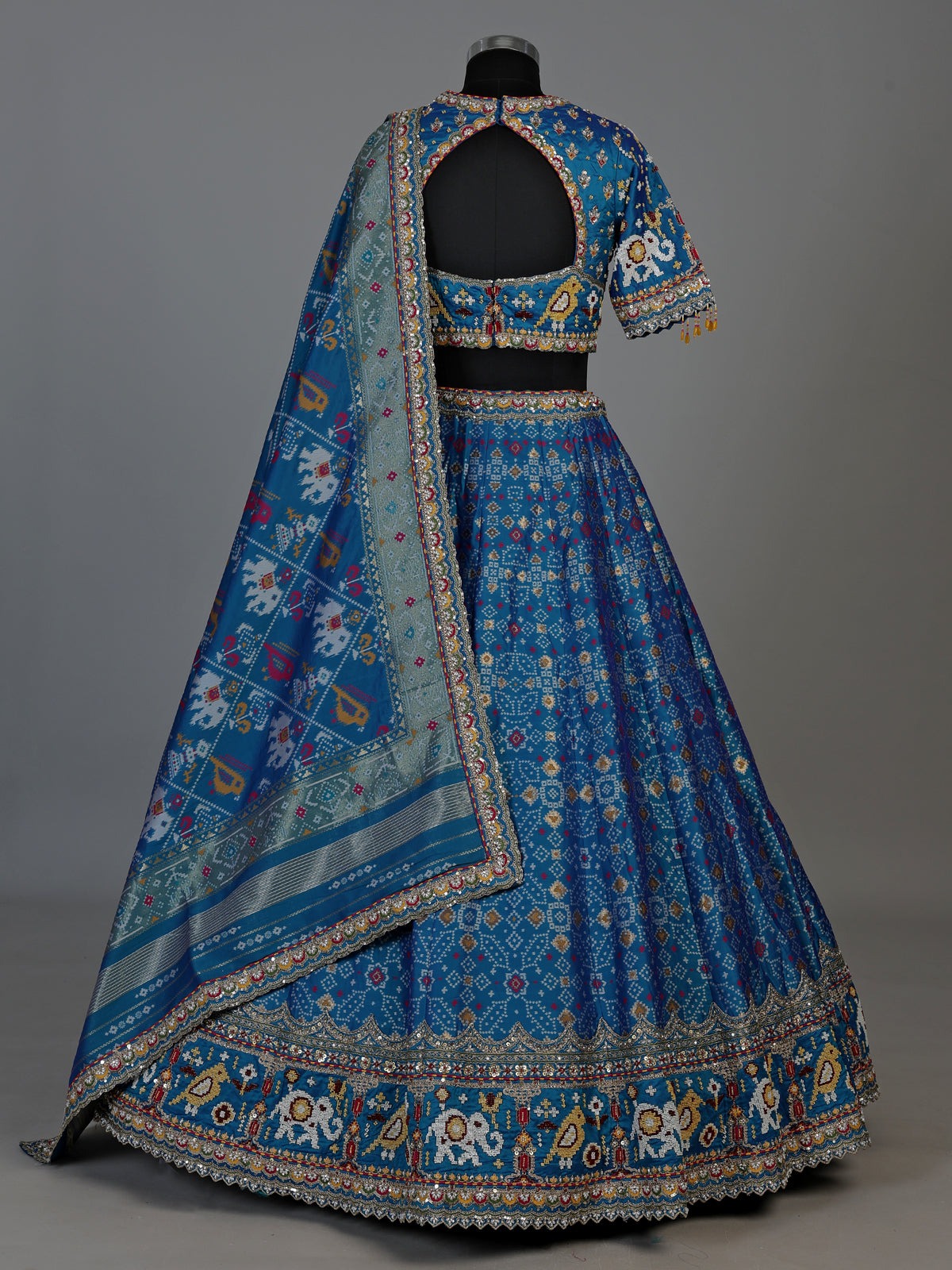 Rama blue gajji silk embroidered lehenga choli for women