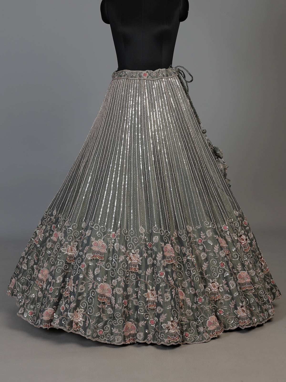 Grey shimmer silk embellished lehenga choli for women