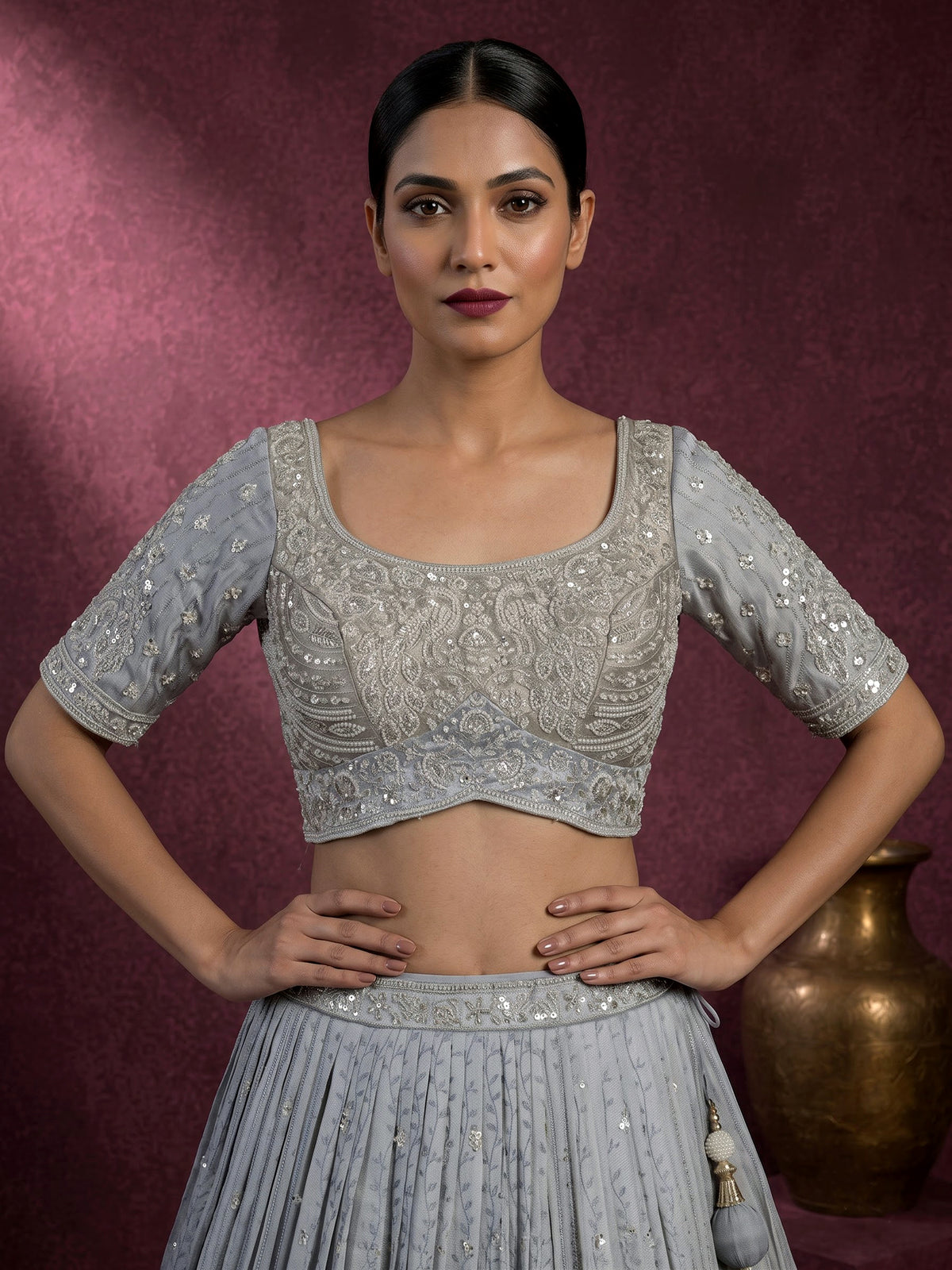 Icy slate blue crush silk luxurious lehenga choli for women