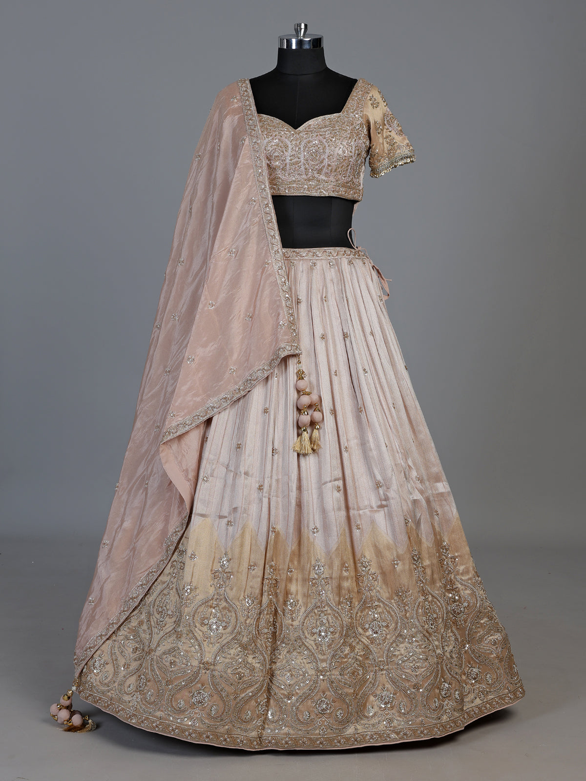 Peach crush silk graceful embellished lehenga choli for women