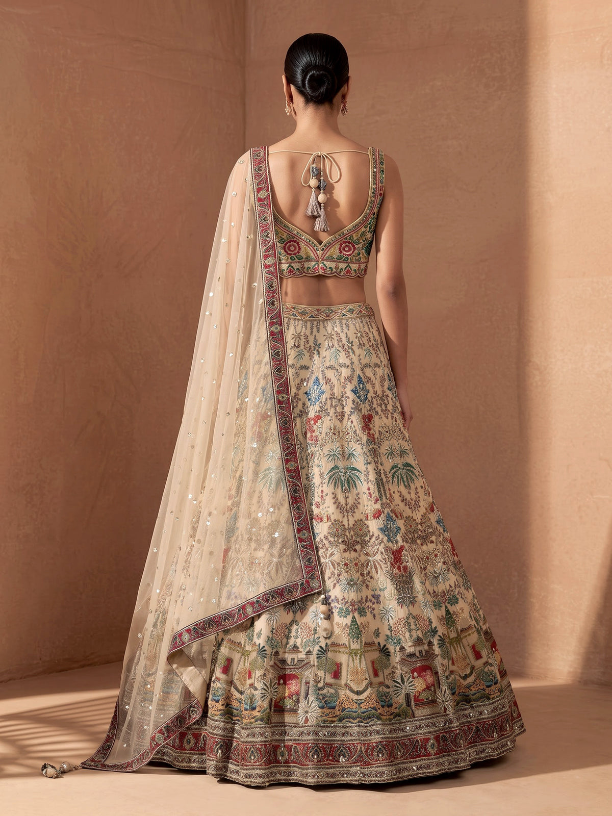 Beige silk royal heritage printed lehenga choli for women