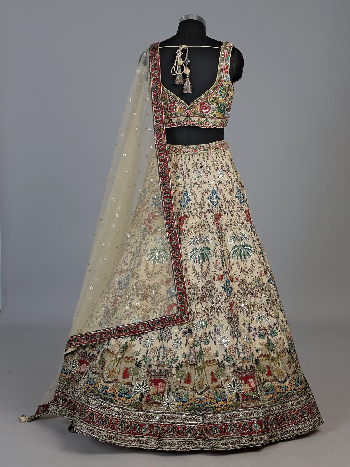 Beige silk royal heritage printed lehenga choli for women