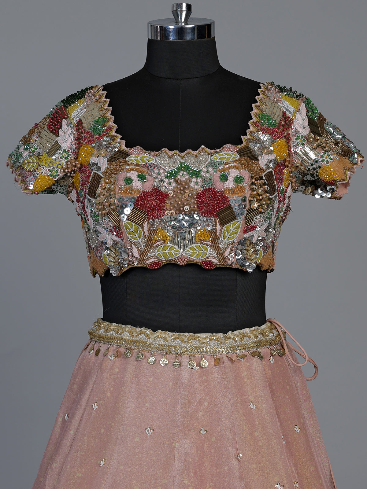 Pink shimmer silk artistic embroidered lehenga choli for women