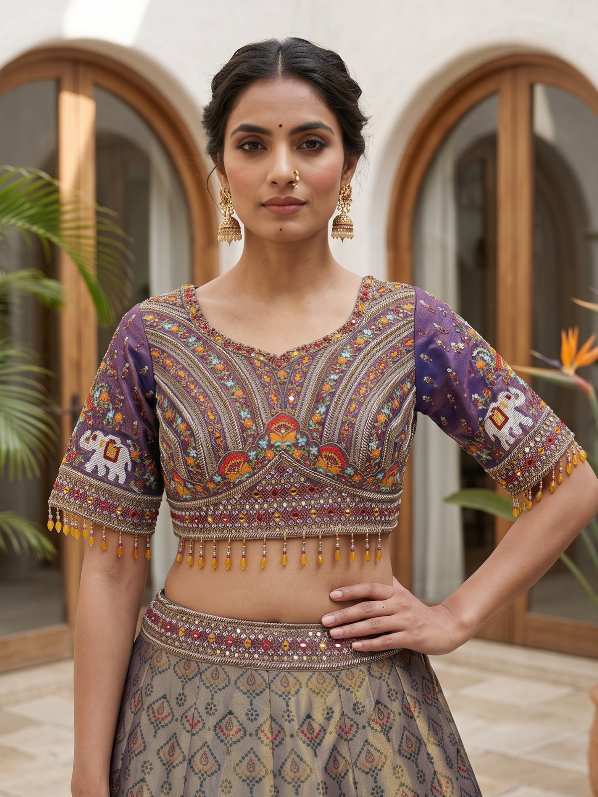 Grey patola silk regal embroidered lehenga choli for women