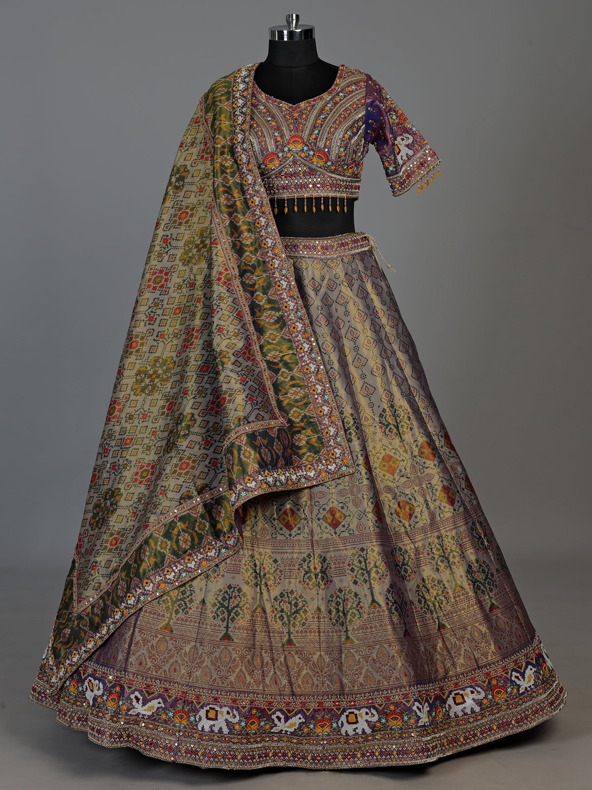 Grey patola silk regal embroidered lehenga choli for women