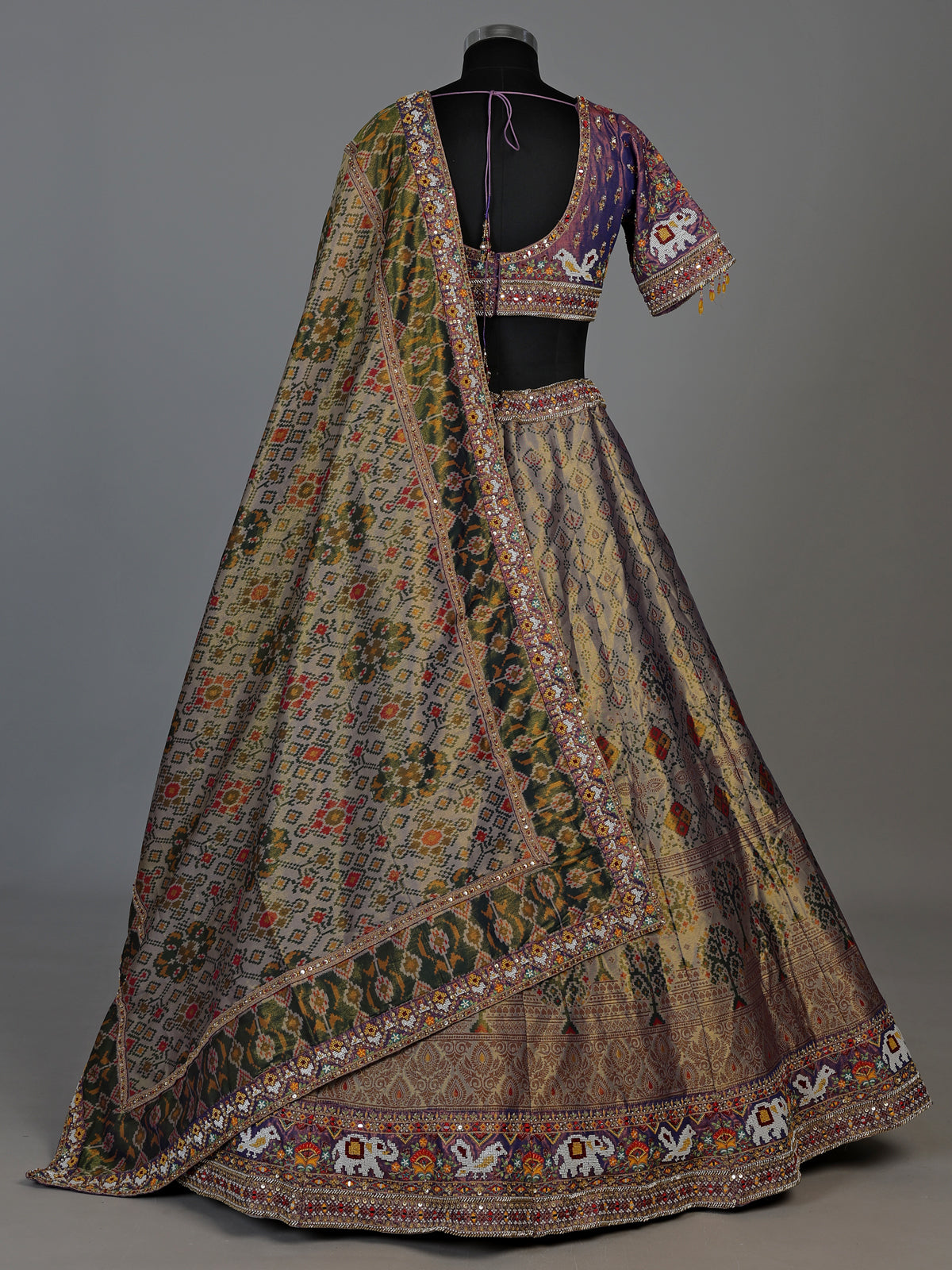 Grey patola silk regal embroidered lehenga choli for women