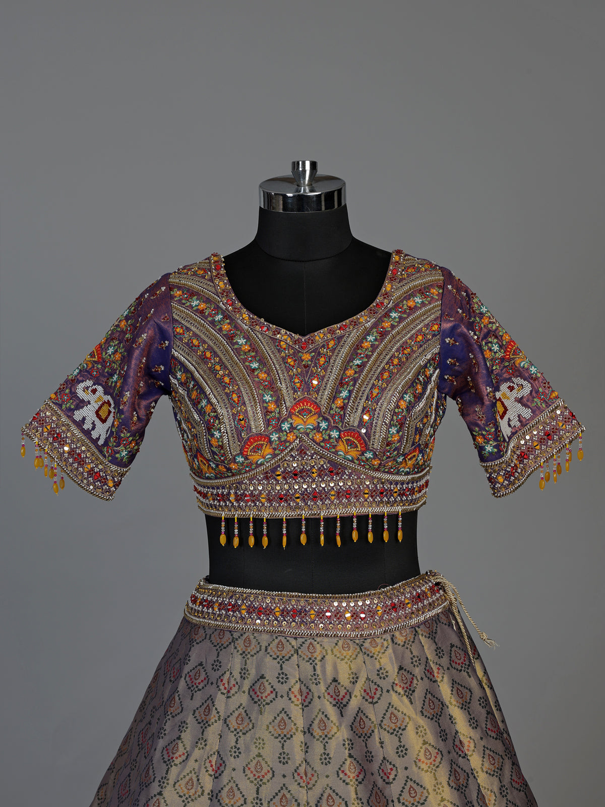 Grey patola silk regal embroidered lehenga choli for women