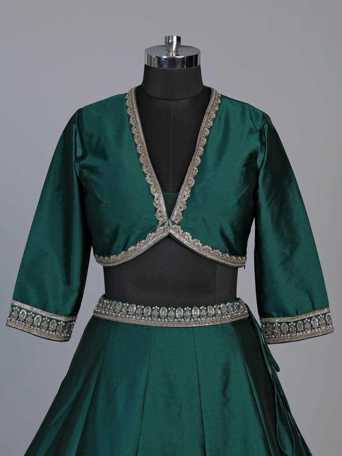 Bottle green silk dupion regal embellished lehenga for women