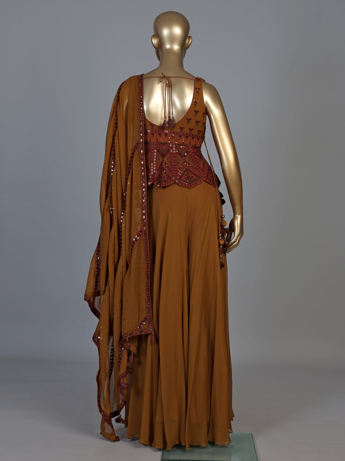 Mustard yellow georgette designer palazzo suit for festive celebrations