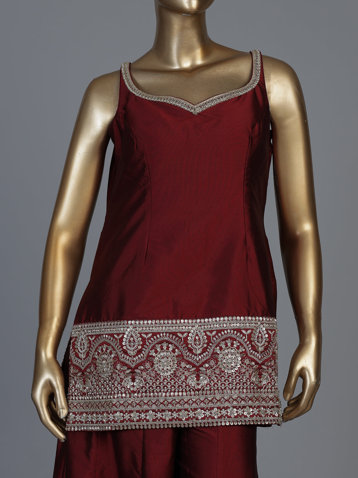 Maroon silk blend pakistani palazzo suit with dupatta