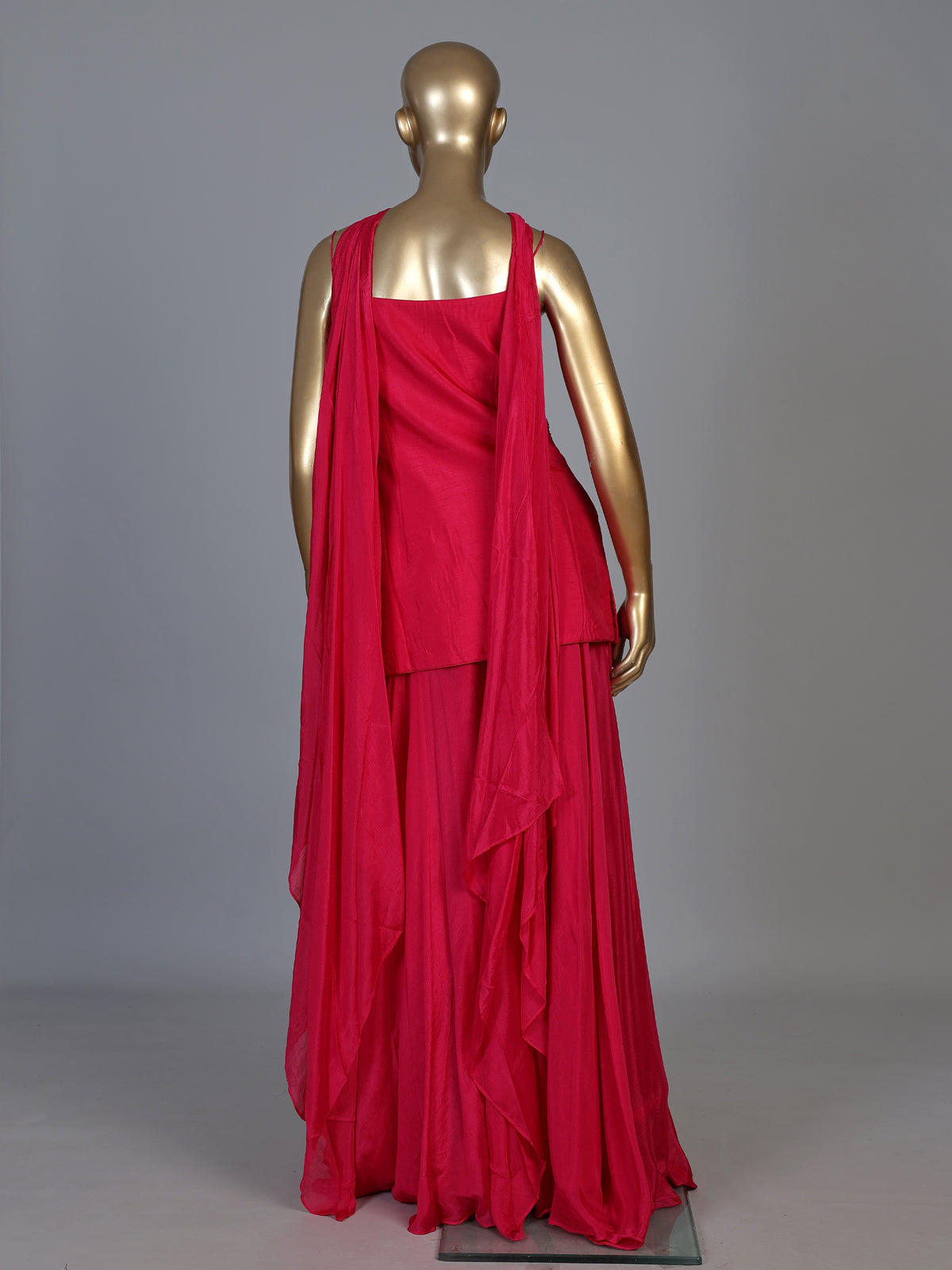 Rani pink raw silk palazzo suit with elegant festive detailing