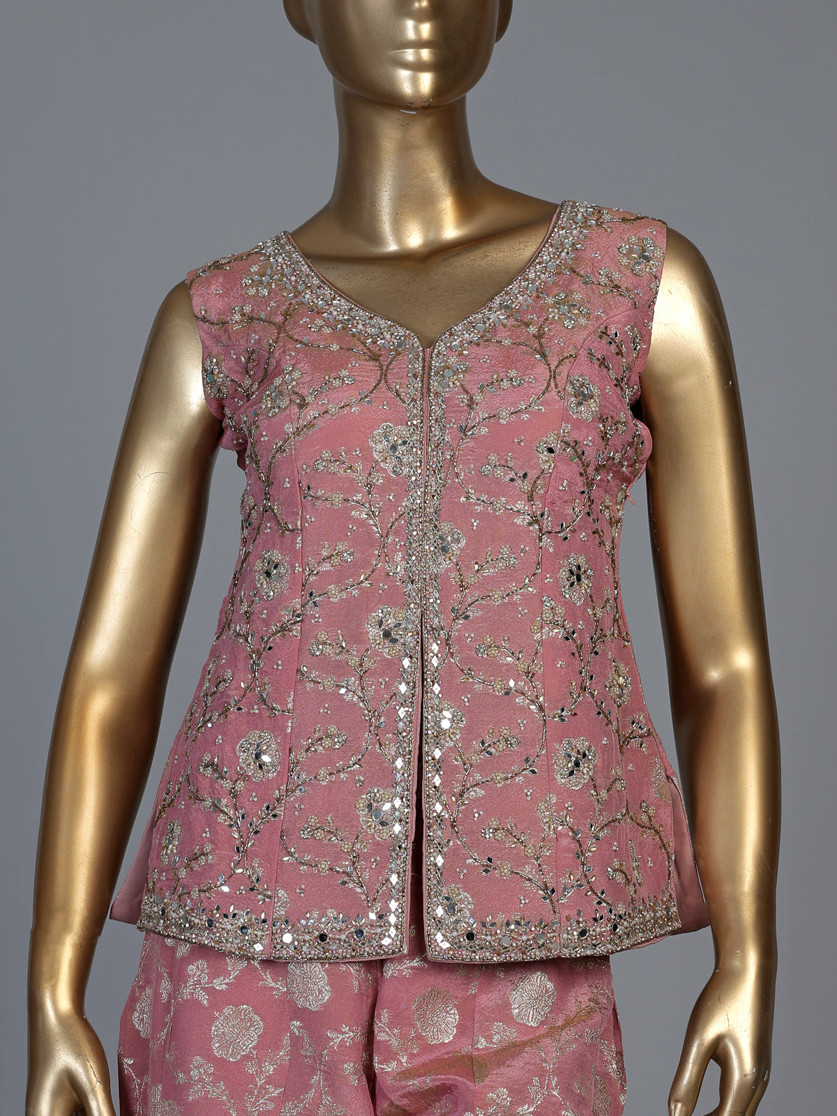 Onion pink banarasi silk designer palazzo suit with dupatta