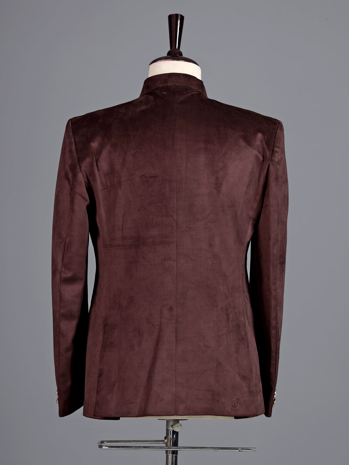 Royal brown micro velvet Jodhpuri suit for men with crest
