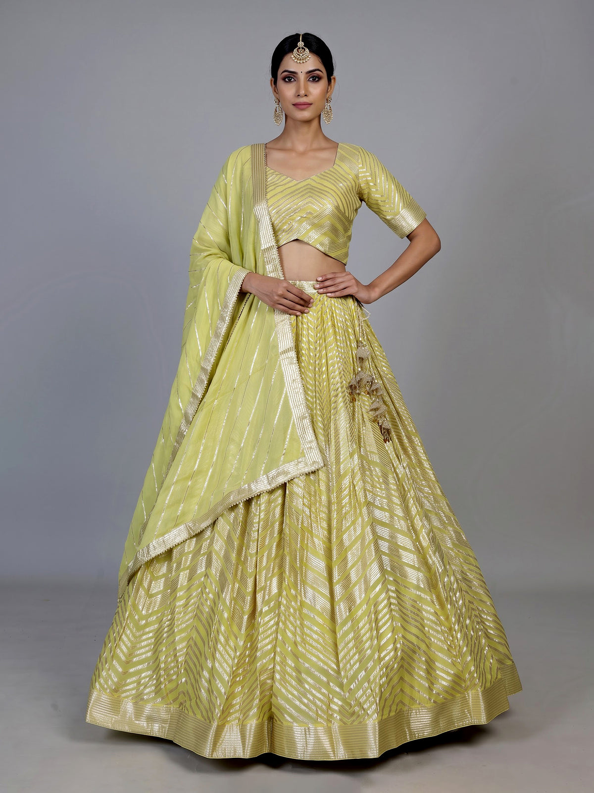 Mehendi yellow georgette silk lehenga choli with dupatta