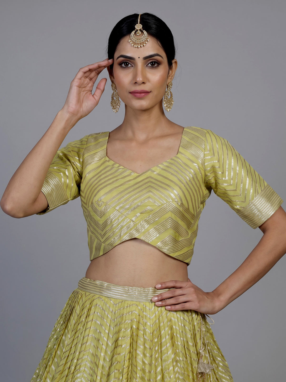 Mehendi yellow georgette silk lehenga choli with dupatta