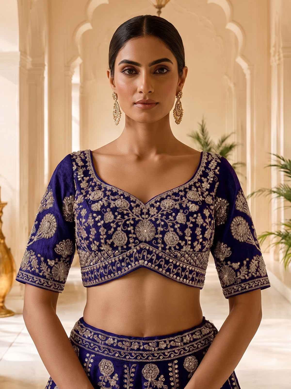 Purple raw silk lehenga choli with resham sequins detailing