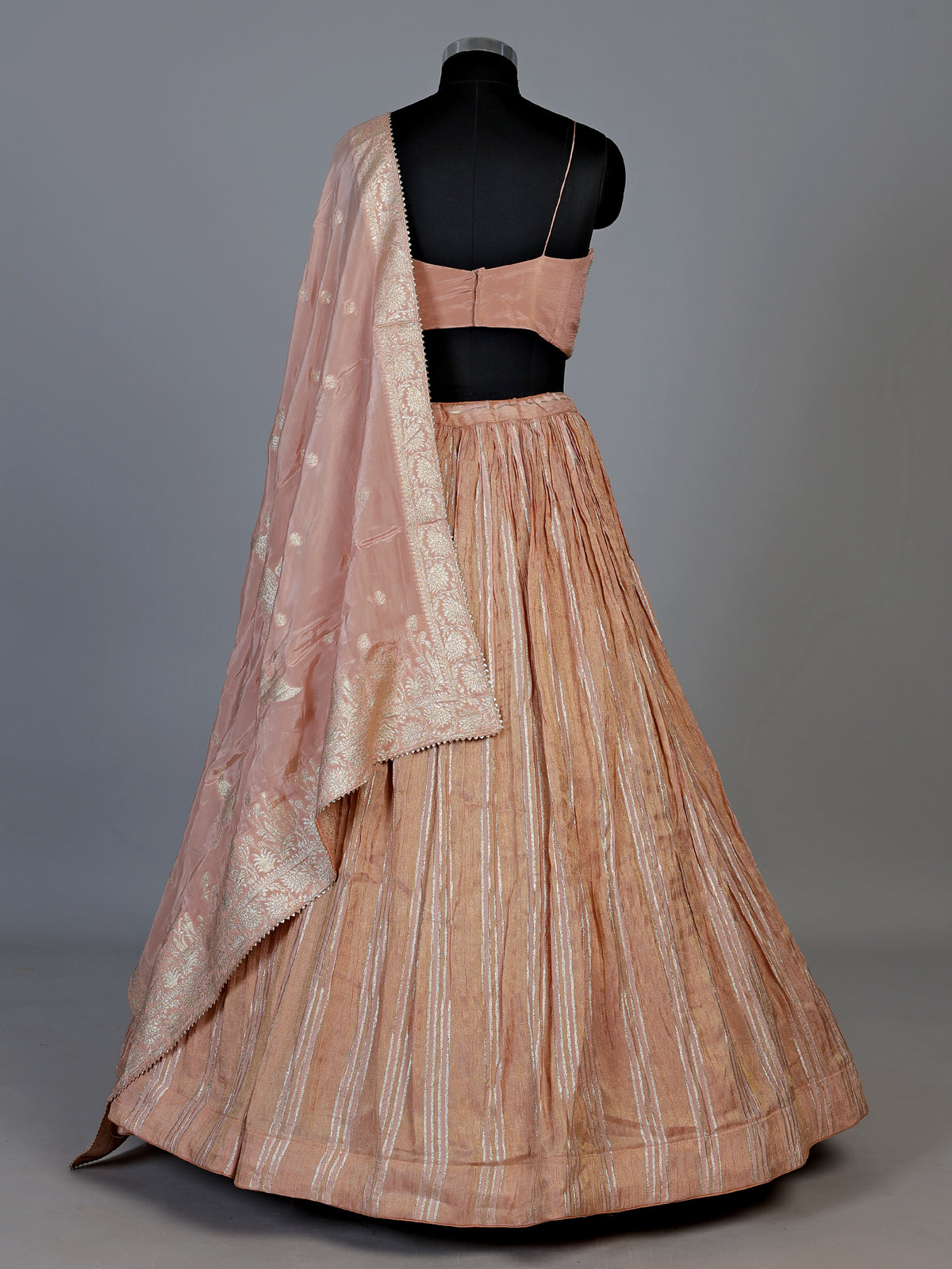 Peach chiffon silk designer lehenga choli with embellished dupatta