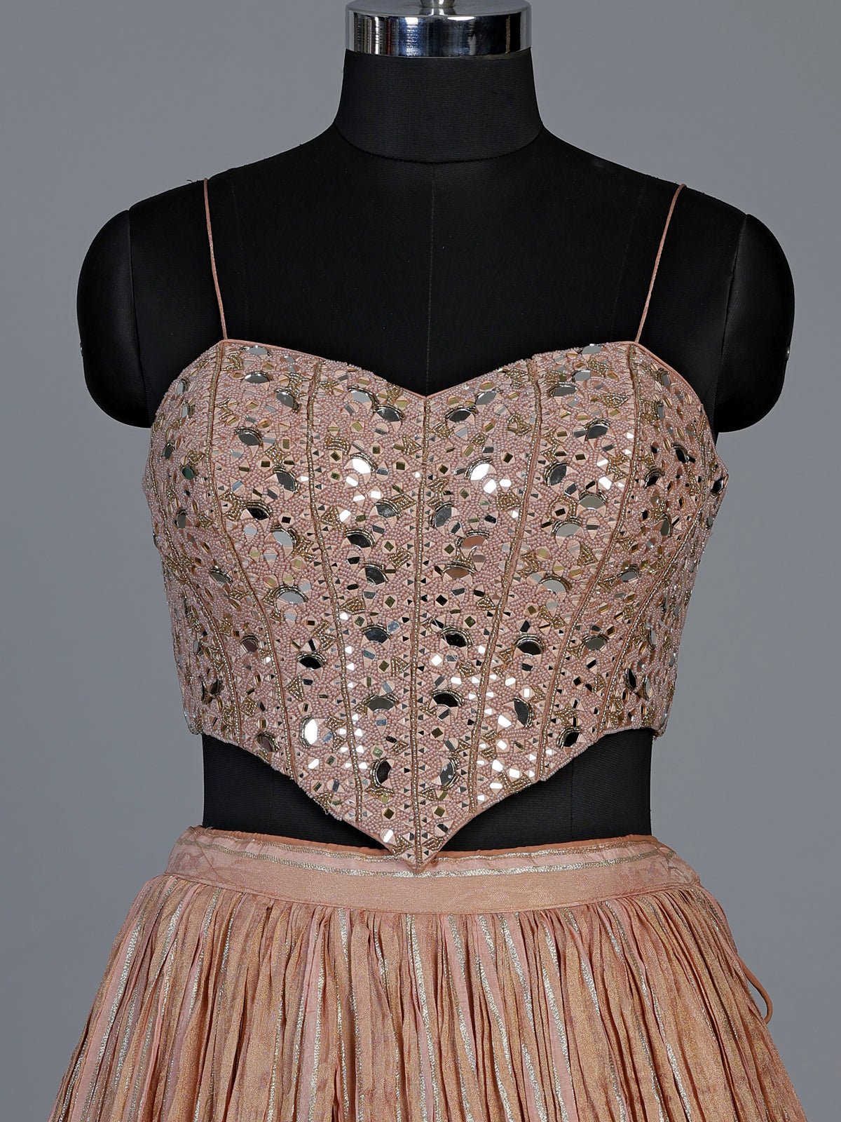 Peach chiffon silk designer lehenga choli with embellished dupatta