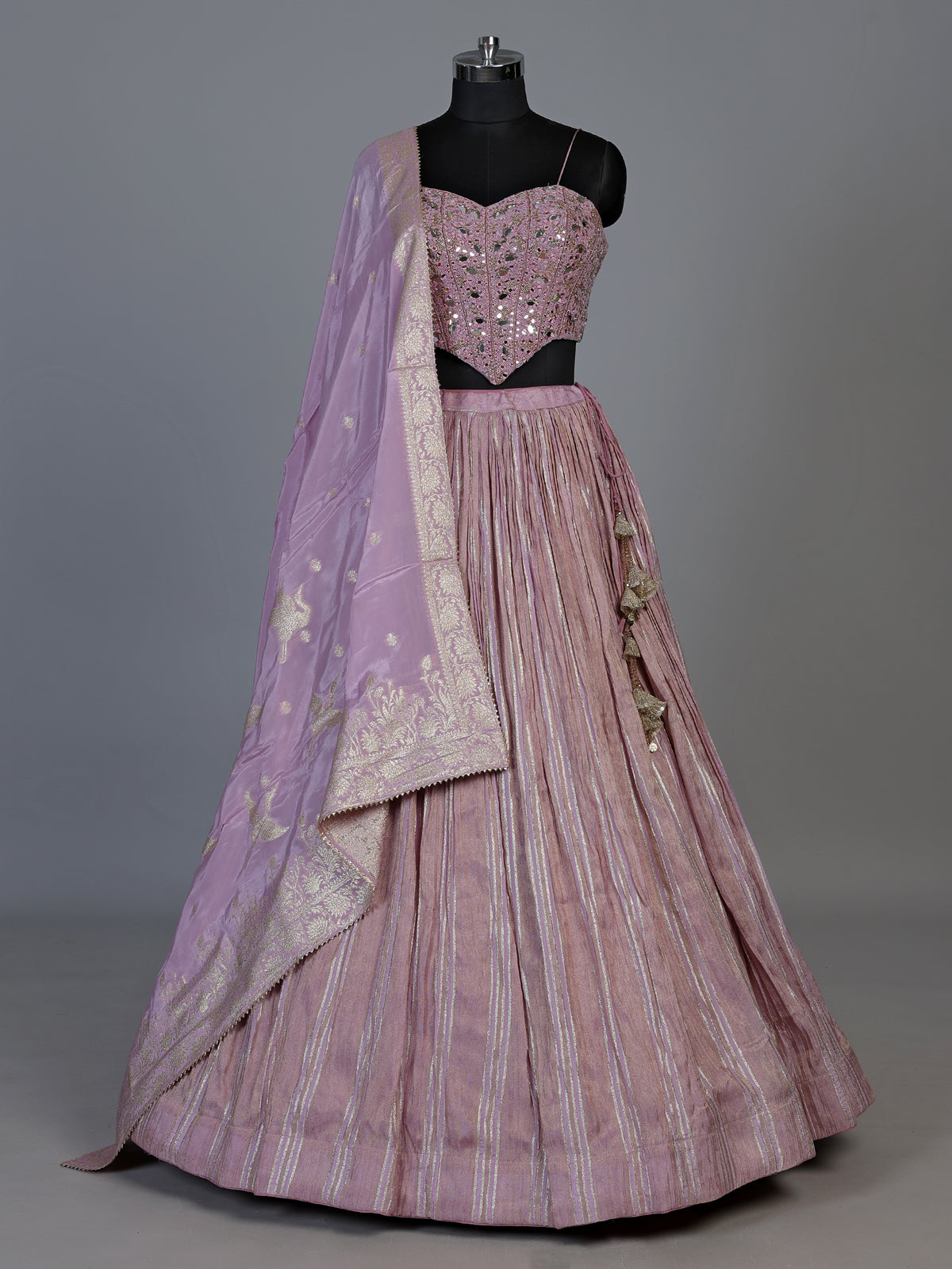 Mauve purple chiffon silk designer lehenga choli with dupatta