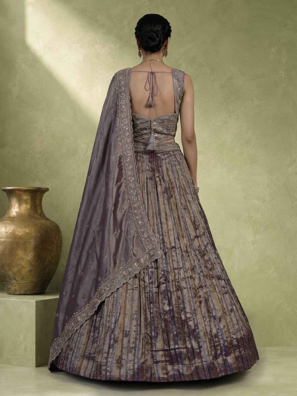 Pastel purple tissue silk lehenga choli with elegant dupatta