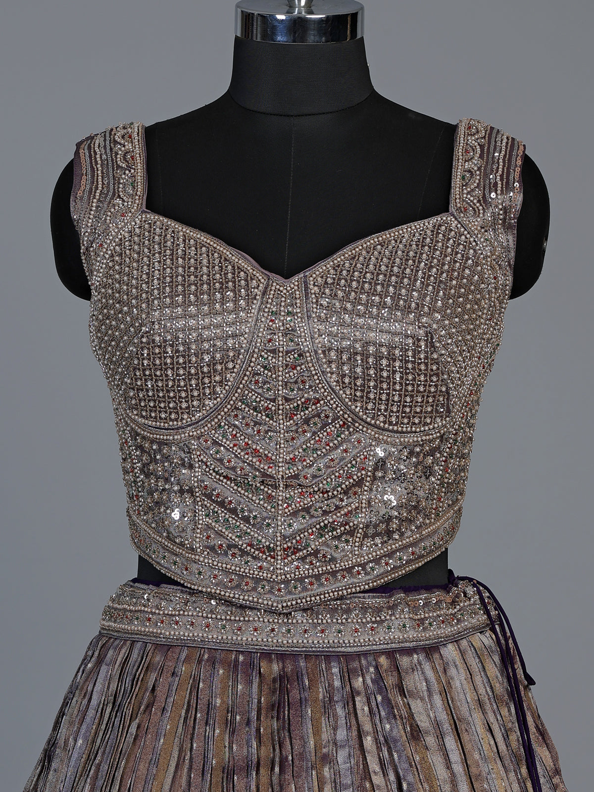 Pastel purple tissue silk lehenga choli with elegant dupatta