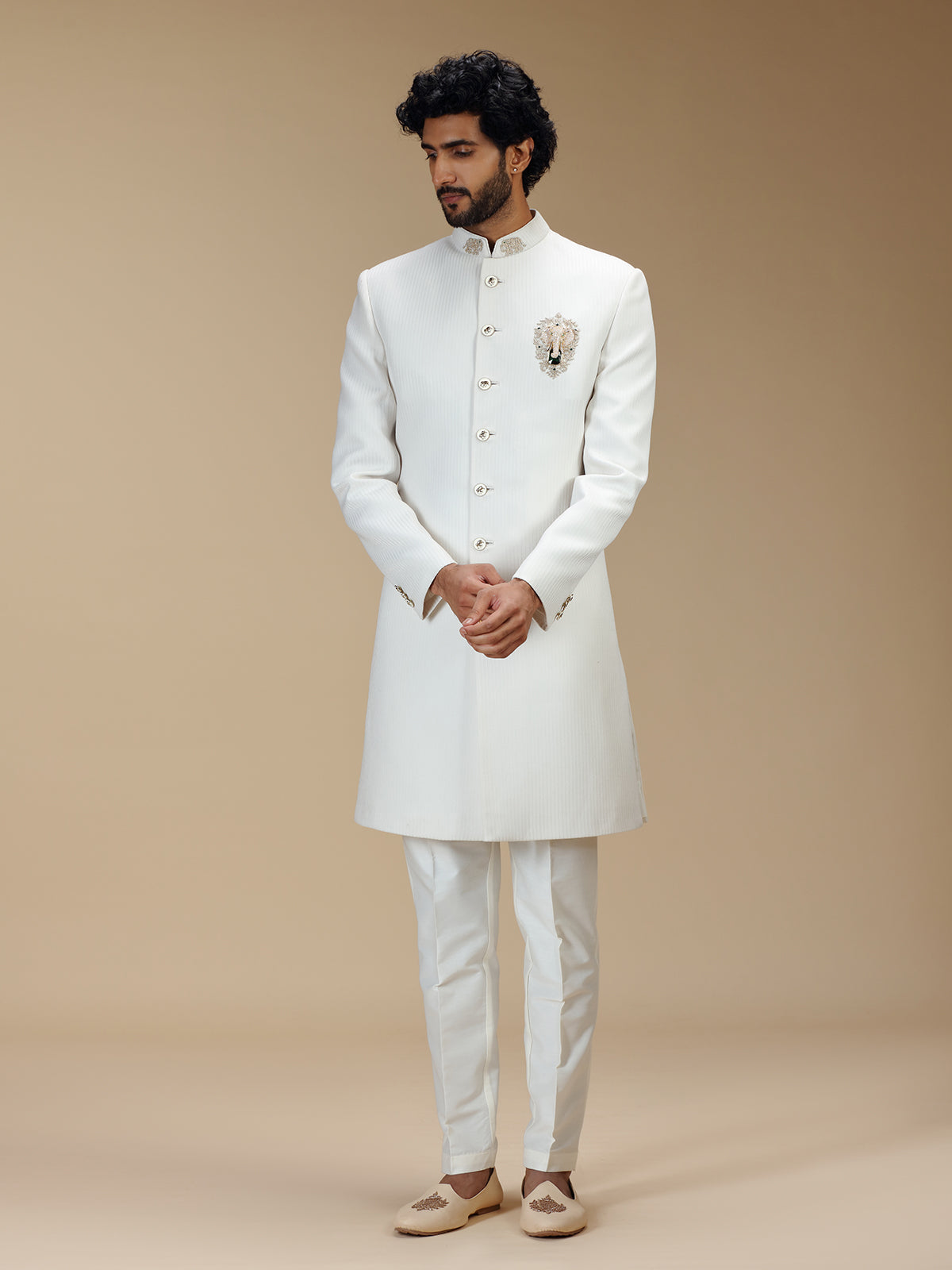Regal off white mens indo western suit