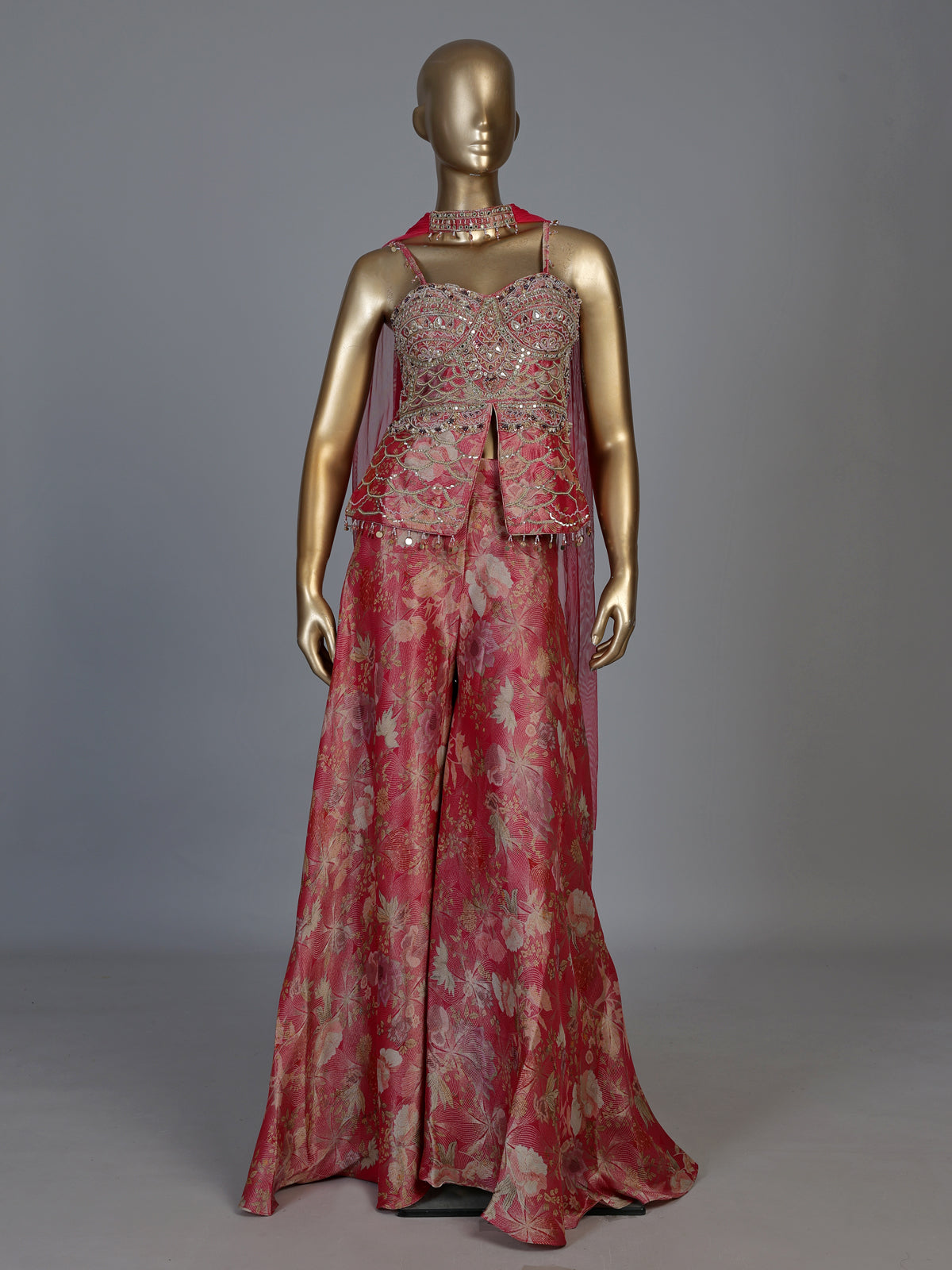Rani pink silk party wear designer palazzo suit with dupatta