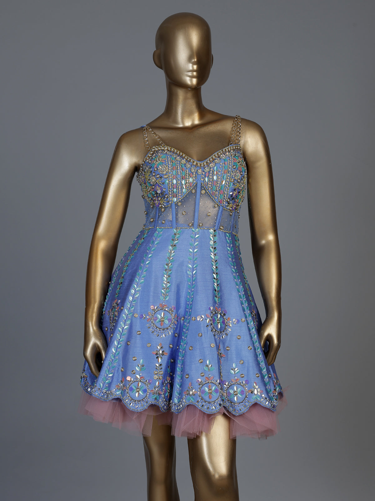 Ice blue raw silk designer salwar suit for receptions