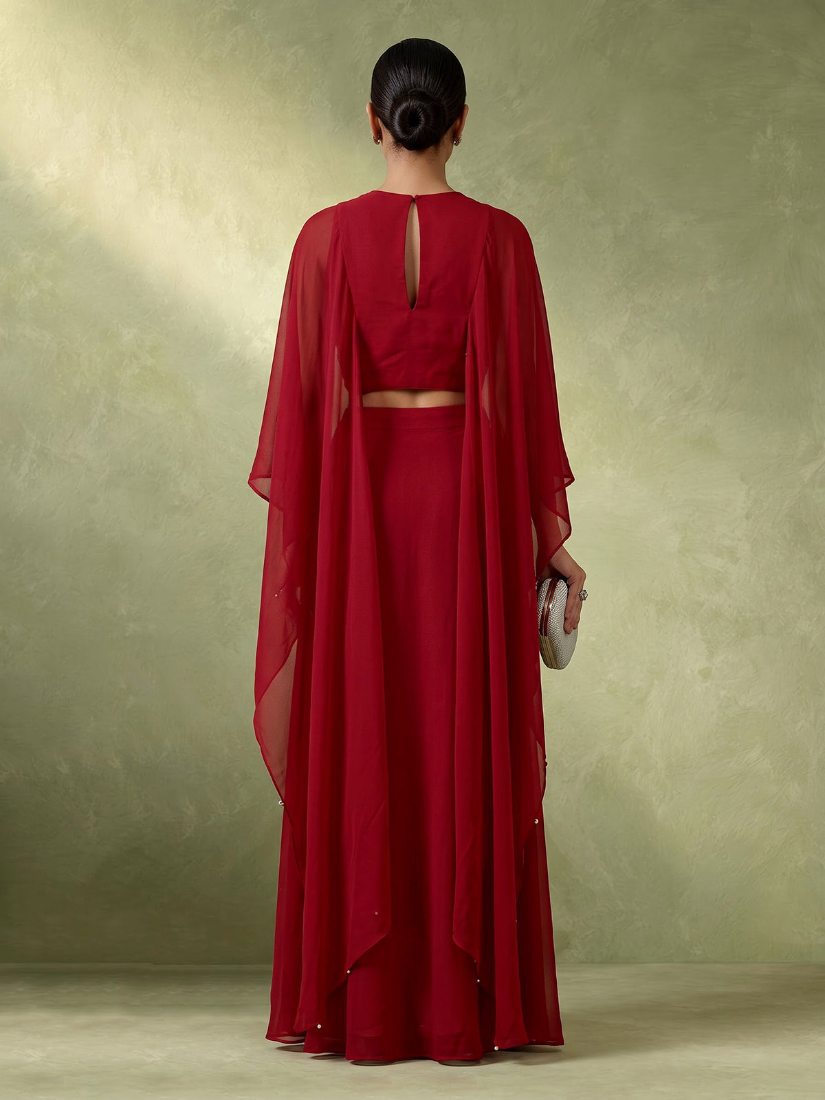 Light maroon chinon silk indowestern suit for parties