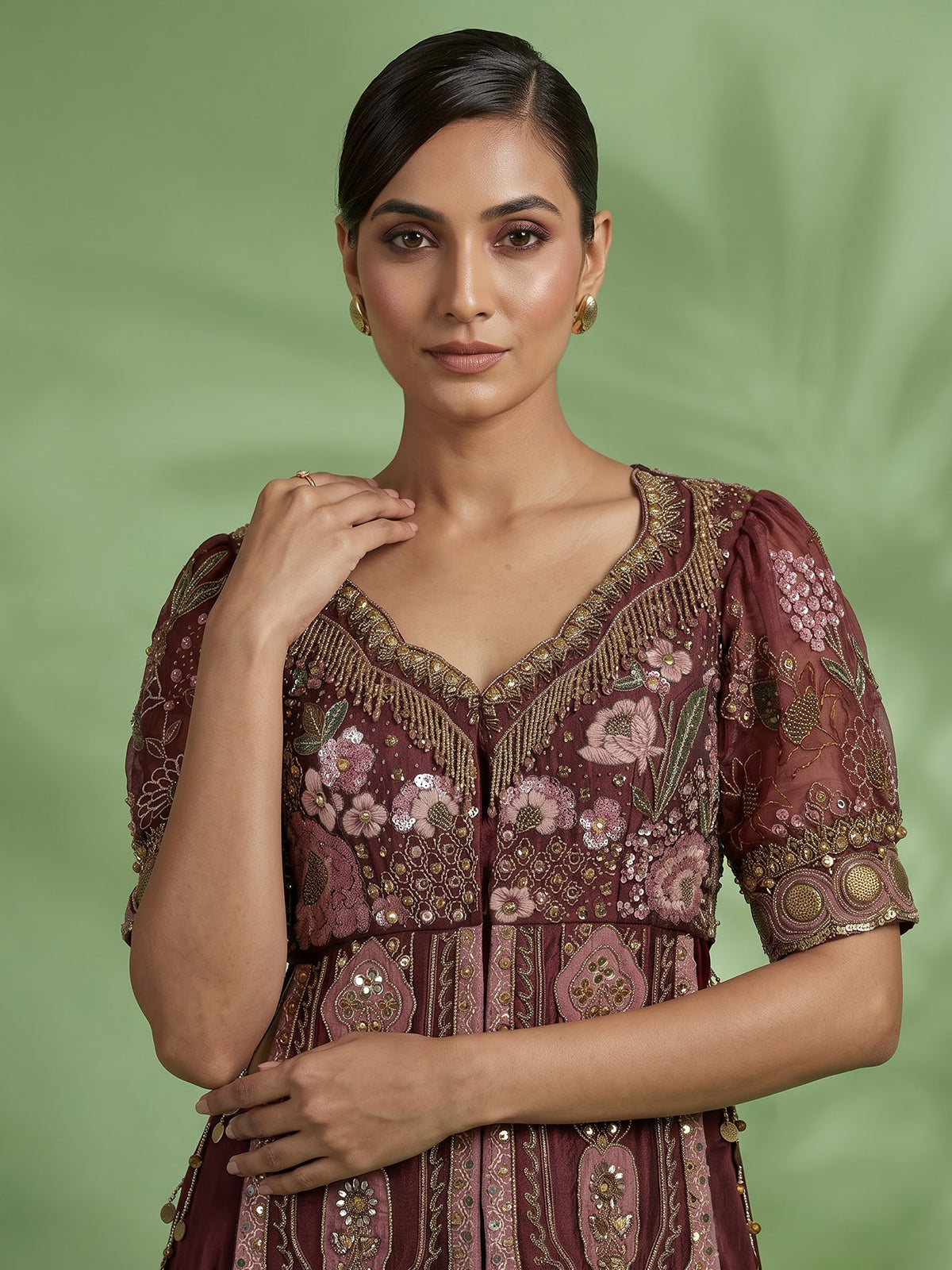 Maroon silk designer palazzo suit with dupatta for weddings
