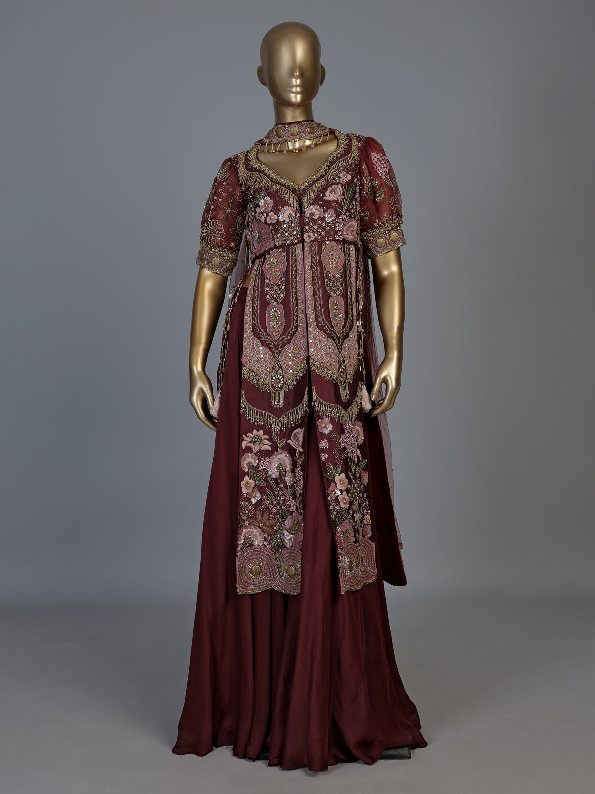 Maroon silk designer palazzo suit with dupatta for weddings
