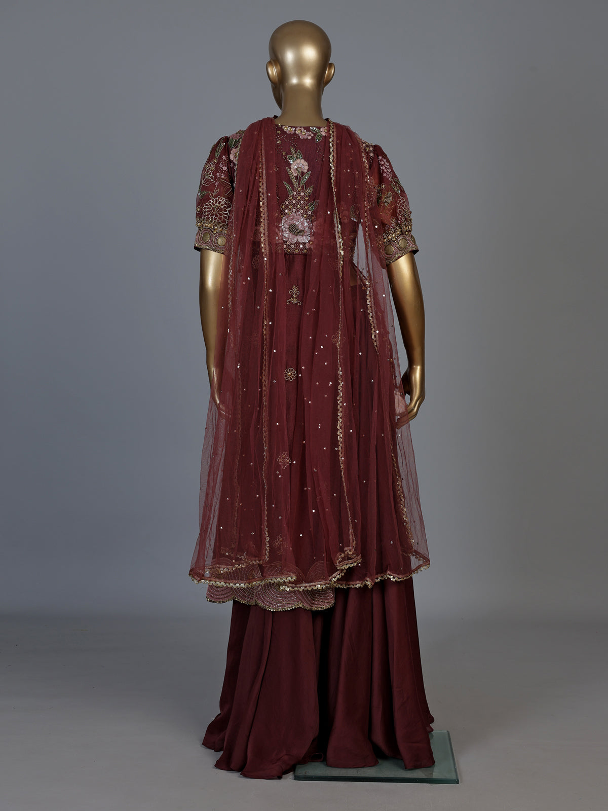 Maroon silk designer palazzo suit with dupatta for weddings