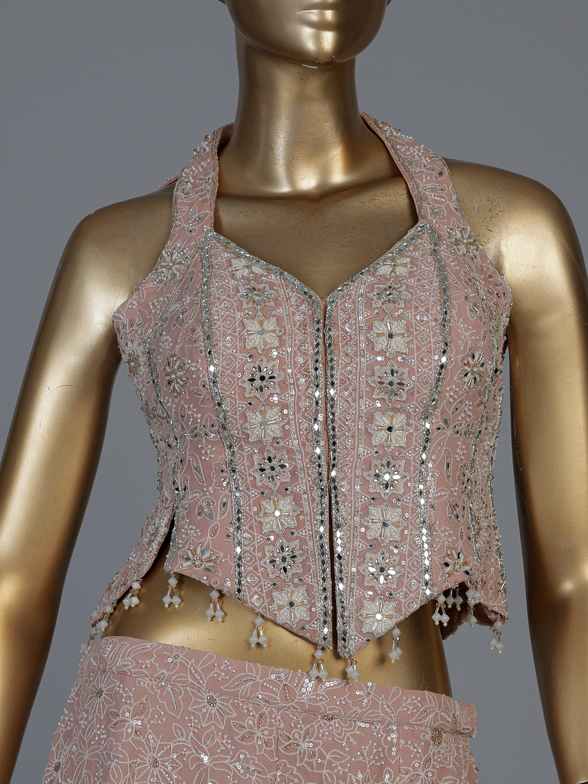 Pink georgette designer palazzo suit with embellished dupatta
