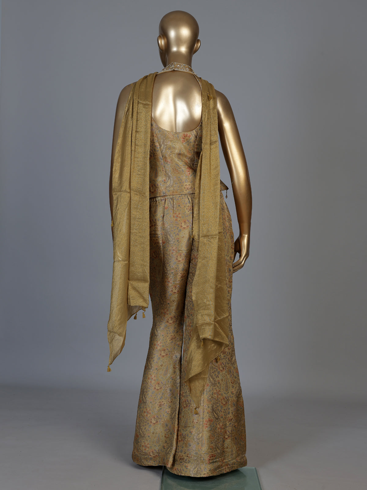Mehendi olive printed tissue silk designer palazzo suit with dupatta