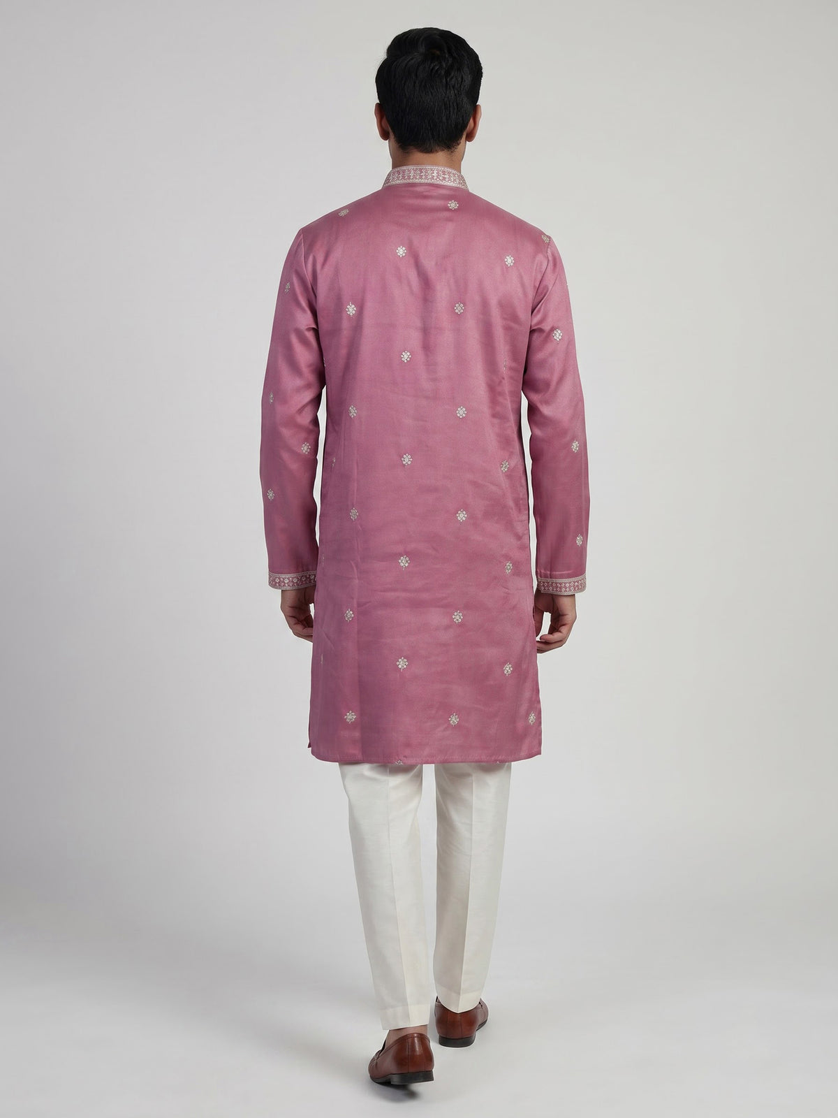 Onion pink Tussar silk mens kurta suit with zari embroidery