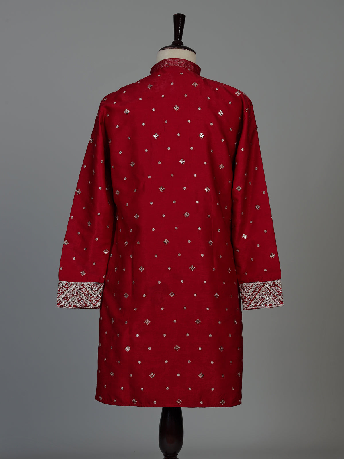 Red Dupion silk mens kurta pajama with zardosi bib