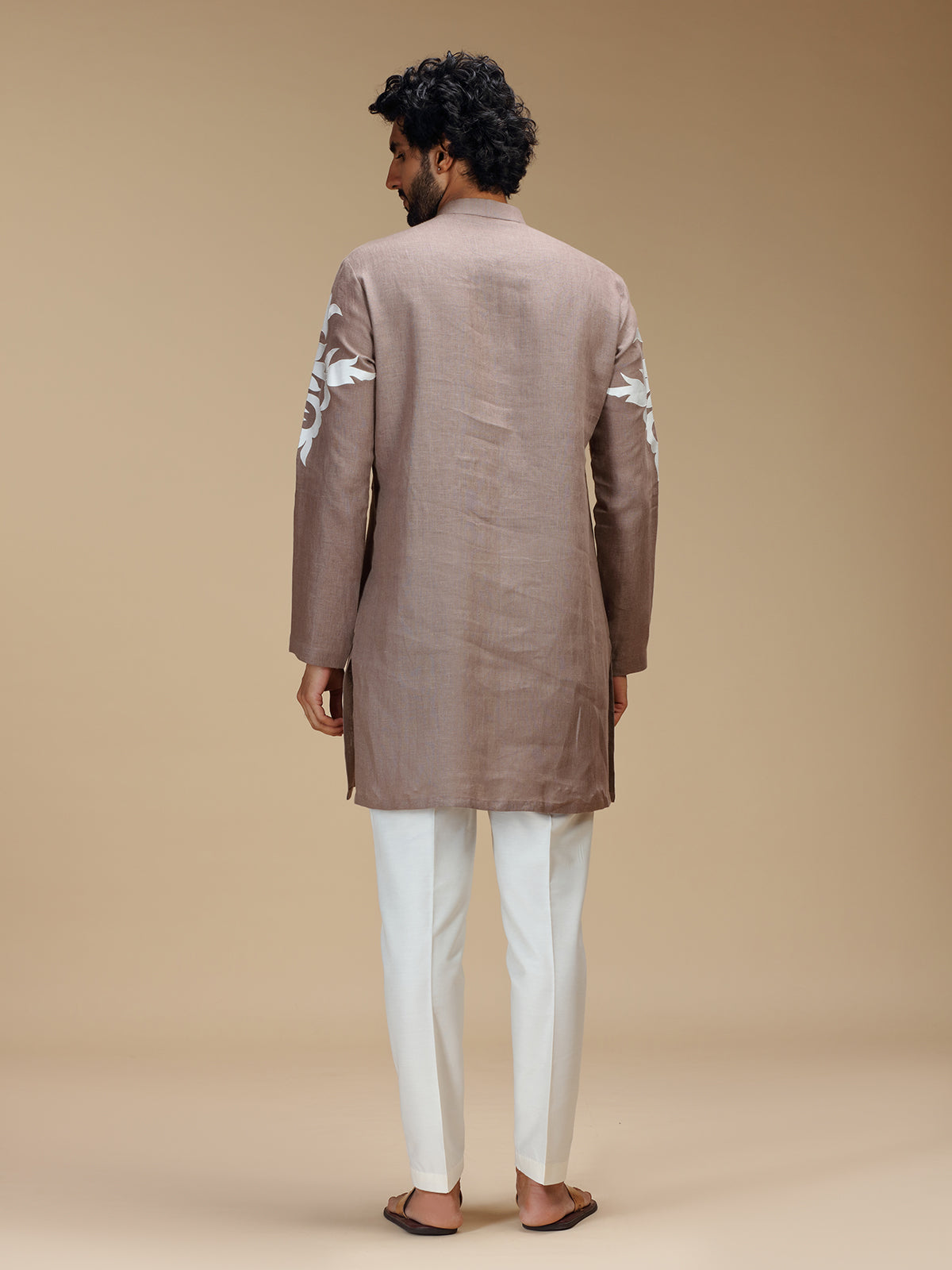 Dusty brown botanical patchwork linen kurta pajama
